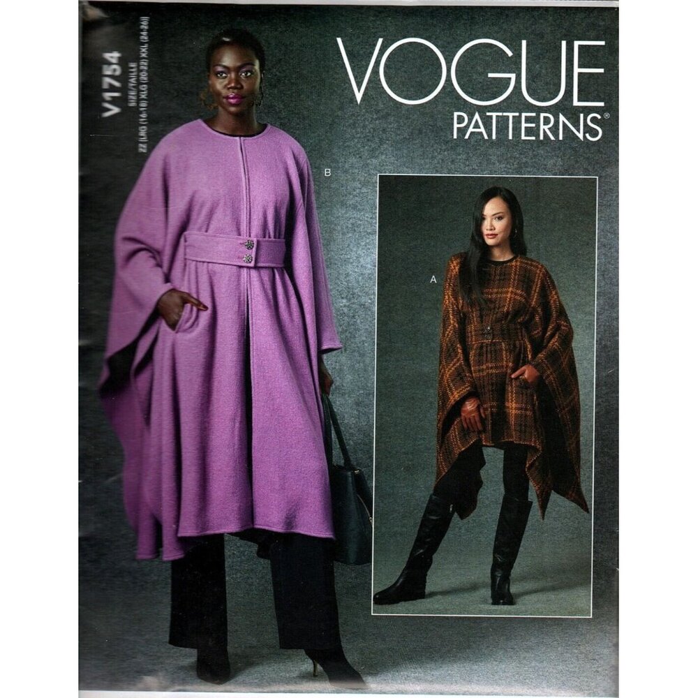 Vogue V1754 Misses L to XXL Easy Belted Capes Uncut Sewing Pattern